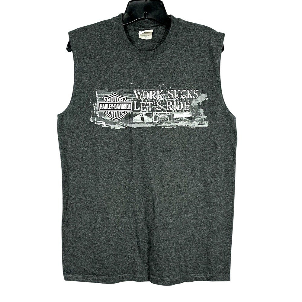 HARLEY DAVIDSON Hot Springs Arkansas WORK SUCKS LET'S RIDE Muscle T-Shirt SZ M